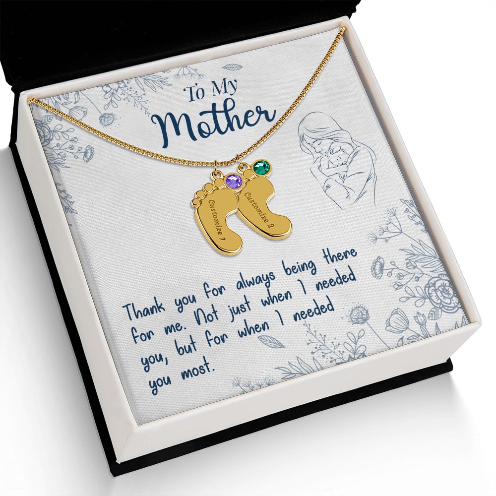 ENGRAVED BABY FEET WITH NAME AND BIRTHSTONE, NECKLACE GIFT FOR MOM WITH KIDS NAME, WITH MESSAGE CARD, MOTHER'S DAY GIFT, FOR MOM FROM SON/DAUGHTER