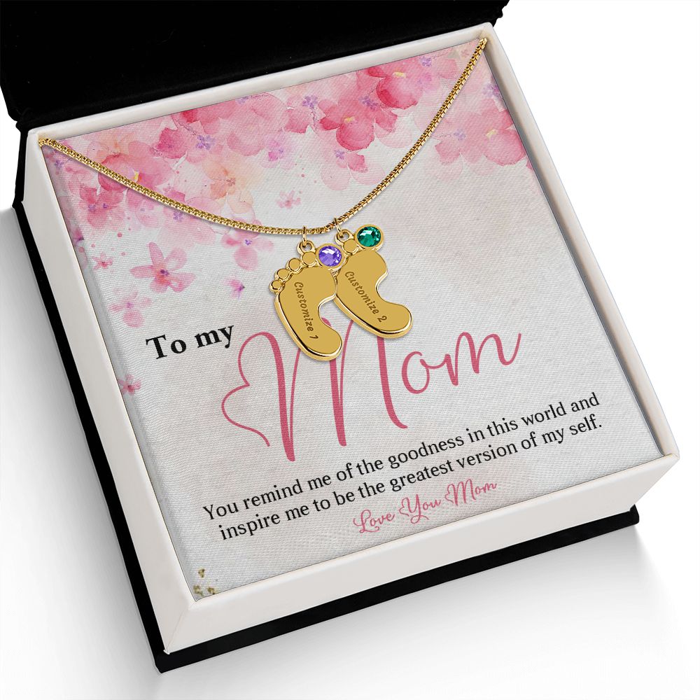 ENGRAVED BABY FEET WITH NAME AND BIRTHSTONE, NECKLACE GIFT FOR MOM WITH KIDS NAME, WITH MESSAGE CARD, BIRTHDAY/ MOTHER'S DAY GIFT FOR MOM FROM SON/DAUGHTER