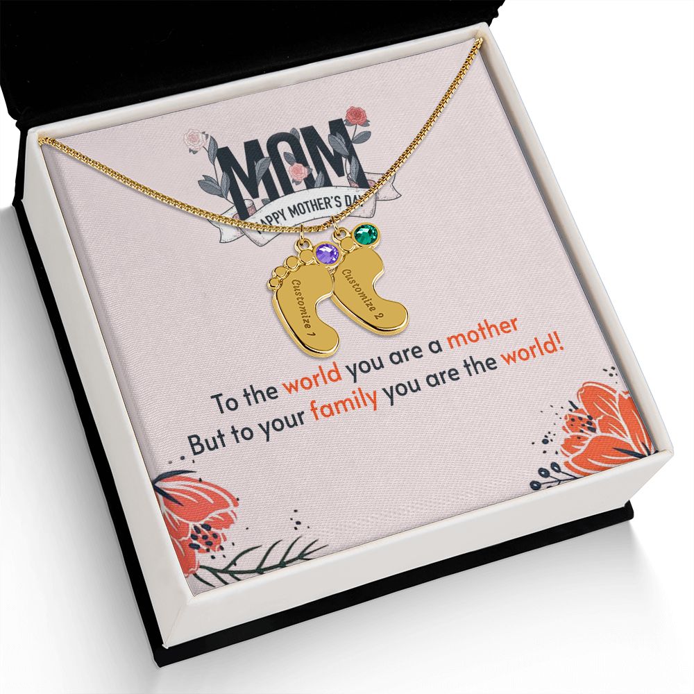 ENGRAVED BABY FEET WITH NAME AND BIRTHSTONE, NECKLACE GIFT FOR MOM WITH KIDS NAME, WITH MESSAGE CARD, MOTHER'S DAY GIFT FOR MOM FROM SON/DAUGHTER