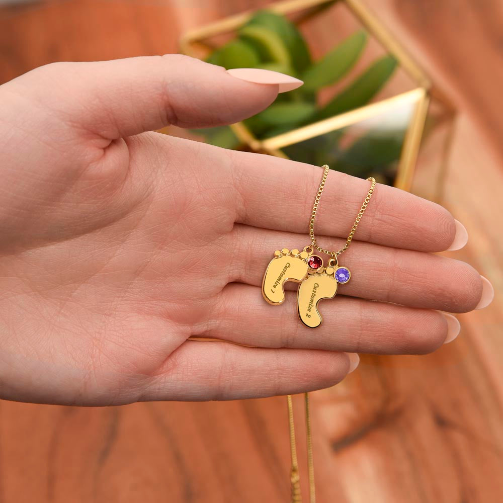 ENGRAVED BABY FEET WITH NAME AND BIRTHSTONE, NECKLACE GIFT FOR MOM WITH KIDS NAME, WITH MESSAGE CARD, MOTHER'S DAY GIFT FOR MOM FROM SON/DAUGHTER