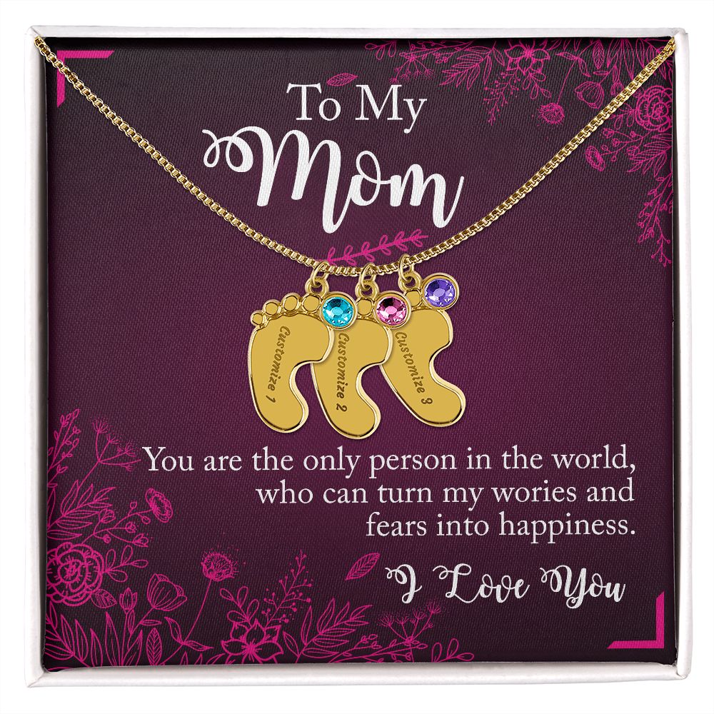 ENGRAVED BABY FEET WITH NAME AND BIRTHSTONE, NECKLACE GIFT FOR MOM WITH KIDS NAME, WITH MESSAGE CARD, BIRTHDAY/MOTHER'S DAY GIFT FOR MOM, FROM SON/DAUGHTER