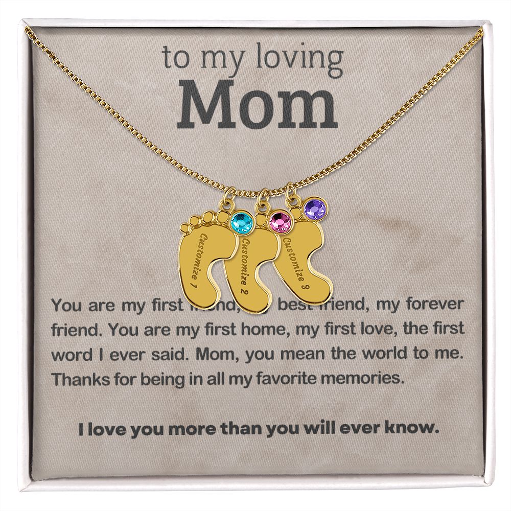 ENGRAVED BABY FEET WITH NAME AND BIRTHSTONE, NECKLACE GIFT FOR MOM WITH KIDS NAME, WITH MESSAGE CARD, BIRTHDAY/MOTHER'S DAY GIFT FOR MOM, FROM SON/DAUGHTER