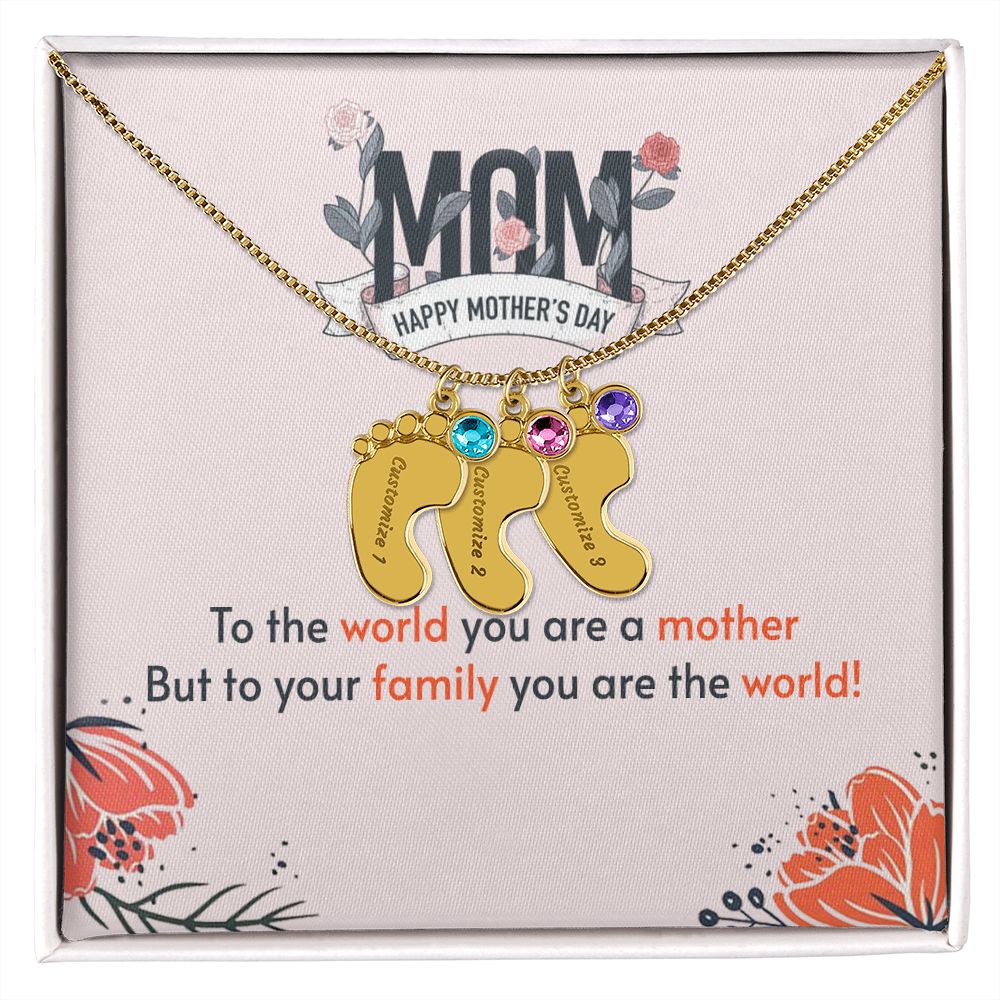 ENGRAVED BABY FEET WITH NAME AND BIRTHSTONE, NECKLACE GIFT FOR MOM WITH KIDS NAME, WITH MESSAGE CARD, MOTHER'S DAY GIFT FOR MOM FROM SON/DAUGHTER