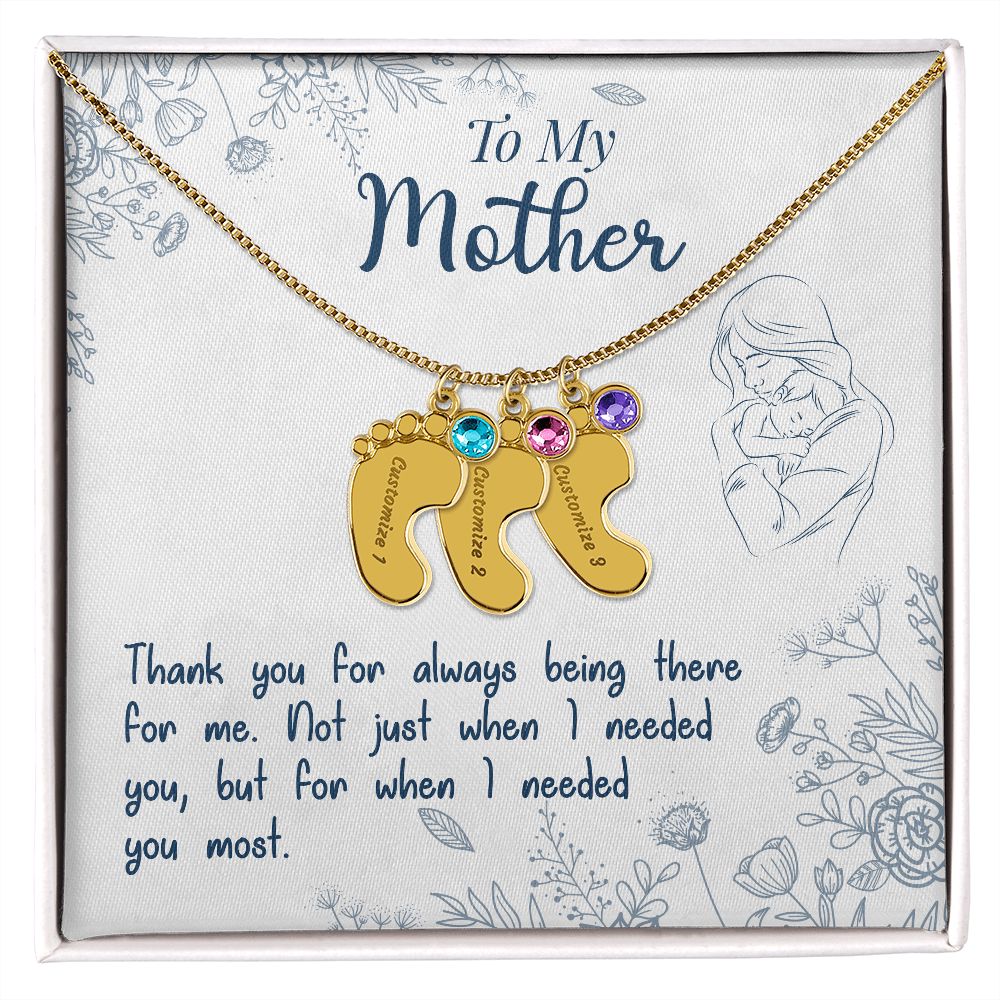 ENGRAVED BABY FEET WITH NAME AND BIRTHSTONE, NECKLACE GIFT FOR MOM WITH KIDS NAME, WITH MESSAGE CARD, MOTHER'S DAY GIFT, FOR MOM FROM SON/DAUGHTER