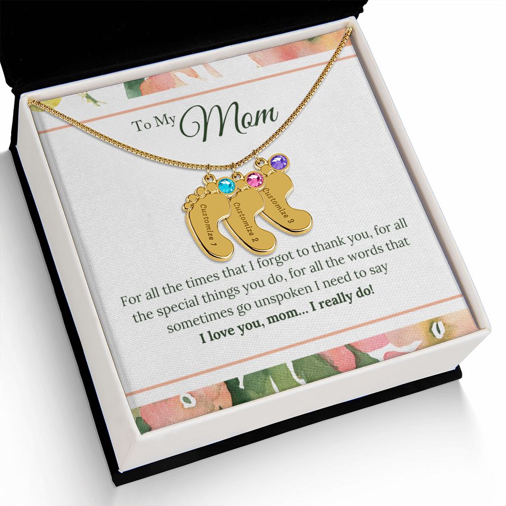 ENGRAVED BABY FEET WITH NAME AND BIRTHSTONE, NECKLACE GIFT FOR MOM WITH KIDS NAME, WITH MESSAGE CARD, HAPPY MOTHER'S DAY GIFT FOR MOM FROM SON/DAUGHTER