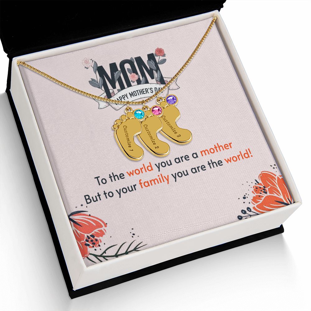 ENGRAVED BABY FEET WITH NAME AND BIRTHSTONE, NECKLACE GIFT FOR MOM WITH KIDS NAME, WITH MESSAGE CARD, MOTHER'S DAY GIFT FOR MOM FROM SON/DAUGHTER