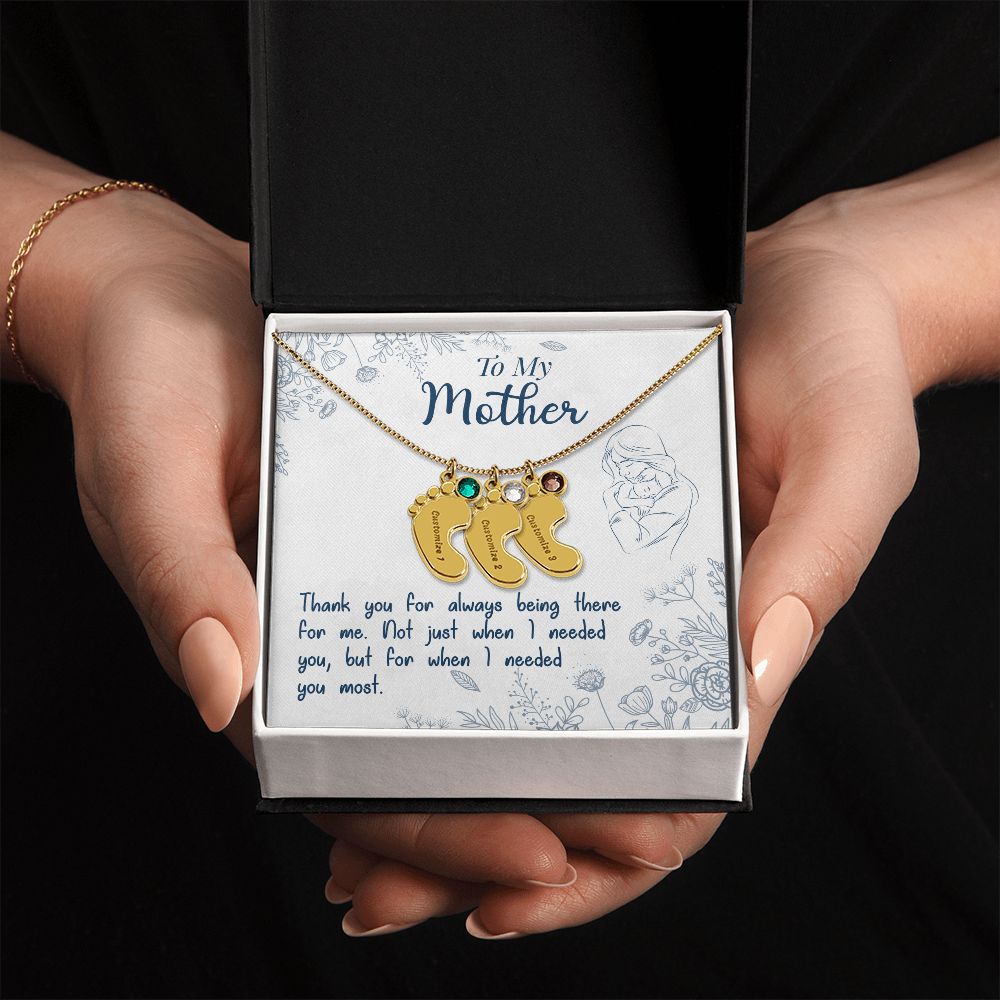 ENGRAVED BABY FEET WITH NAME AND BIRTHSTONE, NECKLACE GIFT FOR MOM WITH KIDS NAME, WITH MESSAGE CARD, MOTHER'S DAY GIFT, FOR MOM FROM SON/DAUGHTER
