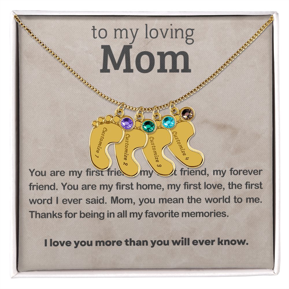 ENGRAVED BABY FEET WITH NAME AND BIRTHSTONE, NECKLACE GIFT FOR MOM WITH KIDS NAME, WITH MESSAGE CARD, BIRTHDAY/MOTHER'S DAY GIFT FOR MOM, FROM SON/DAUGHTER