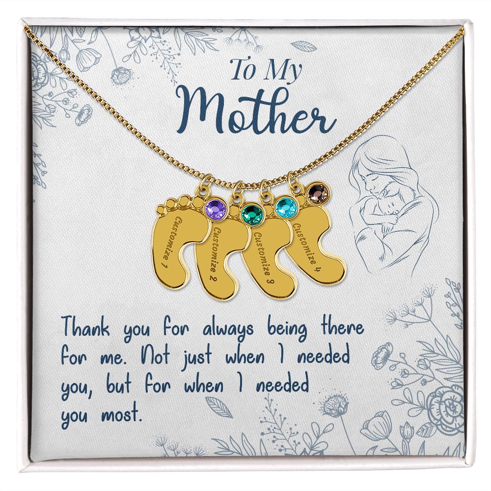 ENGRAVED BABY FEET WITH NAME AND BIRTHSTONE, NECKLACE GIFT FOR MOM WITH KIDS NAME, WITH MESSAGE CARD, MOTHER'S DAY GIFT, FOR MOM FROM SON/DAUGHTER