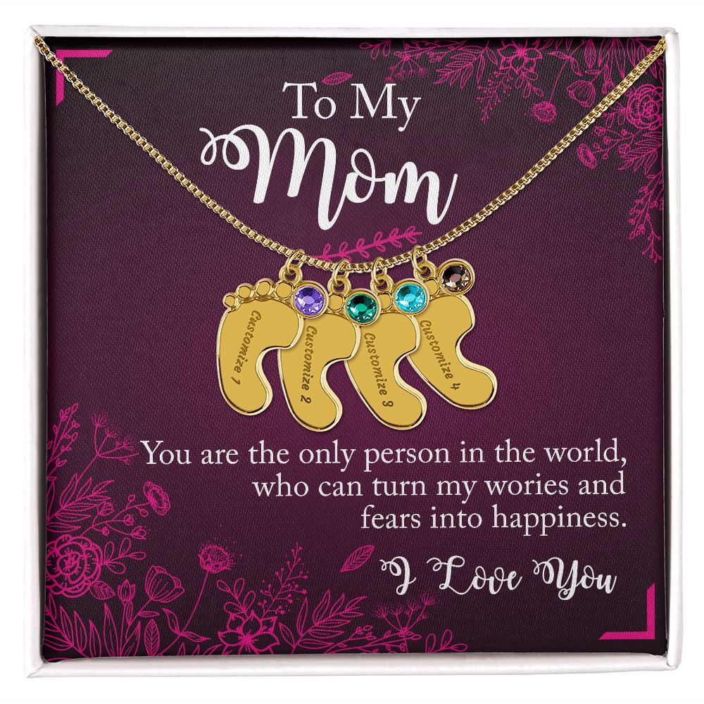 ENGRAVED BABY FEET WITH NAME AND BIRTHSTONE, NECKLACE GIFT FOR MOM WITH KIDS NAME, WITH MESSAGE CARD, BIRTHDAY/MOTHER'S DAY GIFT FOR MOM, FROM SON/DAUGHTER
