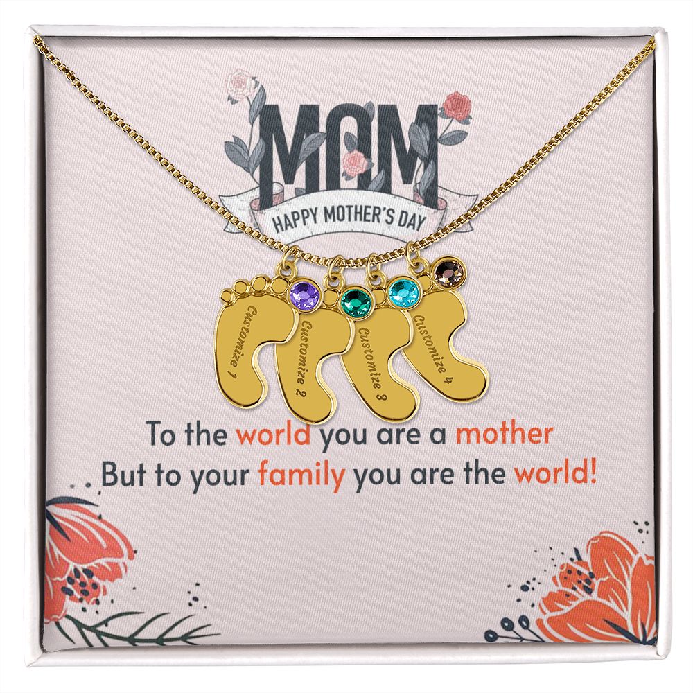 ENGRAVED BABY FEET WITH NAME AND BIRTHSTONE, NECKLACE GIFT FOR MOM WITH KIDS NAME, WITH MESSAGE CARD, MOTHER'S DAY GIFT FOR MOM FROM SON/DAUGHTER