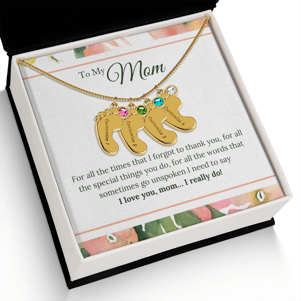 ENGRAVED BABY FEET WITH NAME AND BIRTHSTONE, NECKLACE GIFT FOR MOM WITH KIDS NAME, WITH MESSAGE CARD, HAPPY MOTHER'S DAY GIFT FOR MOM FROM SON/DAUGHTER