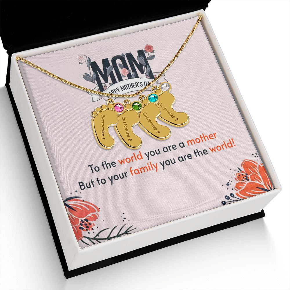 ENGRAVED BABY FEET WITH NAME AND BIRTHSTONE, NECKLACE GIFT FOR MOM WITH KIDS NAME, WITH MESSAGE CARD, MOTHER'S DAY GIFT FOR MOM FROM SON/DAUGHTER