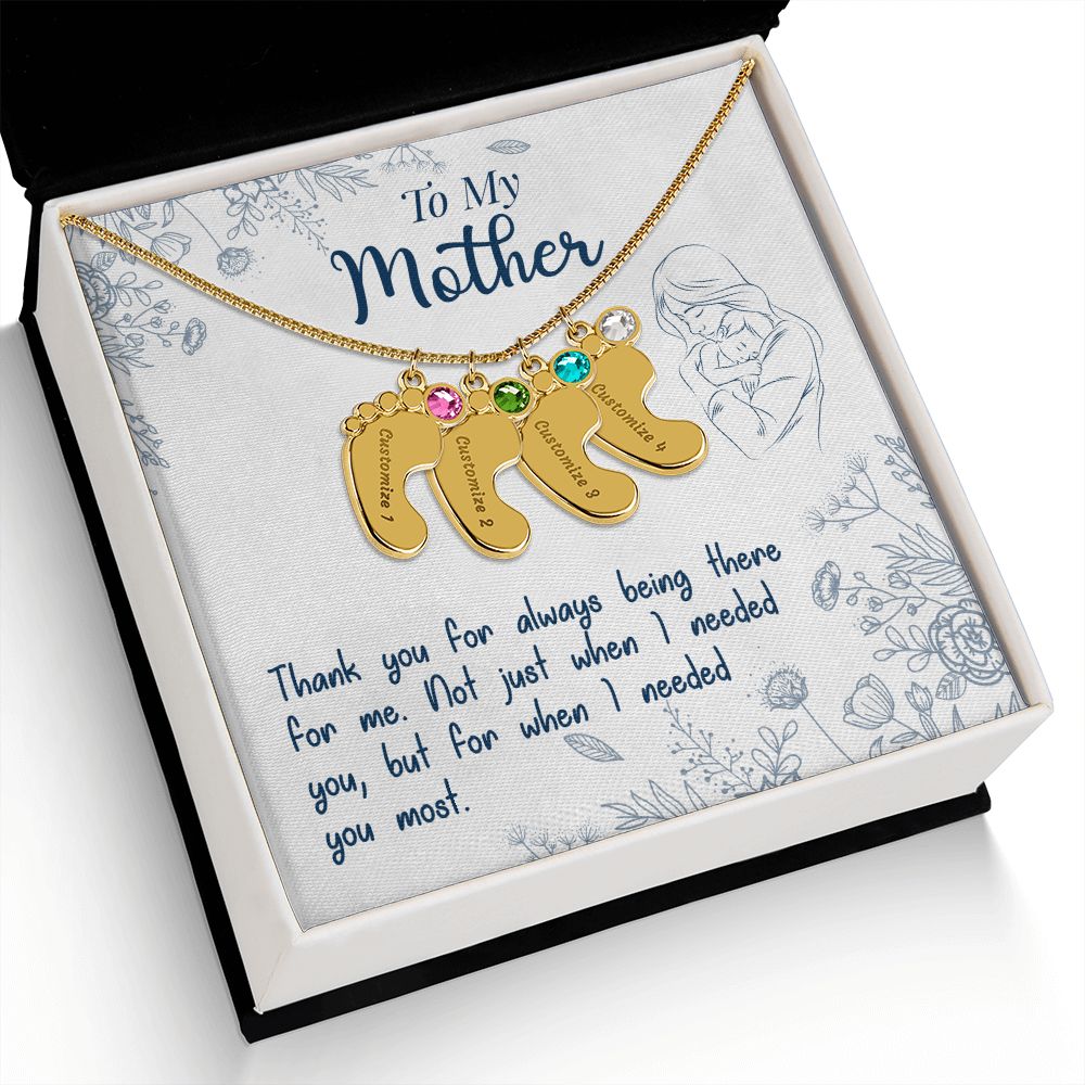 ENGRAVED BABY FEET WITH NAME AND BIRTHSTONE, NECKLACE GIFT FOR MOM WITH KIDS NAME, WITH MESSAGE CARD, MOTHER'S DAY GIFT, FOR MOM FROM SON/DAUGHTER