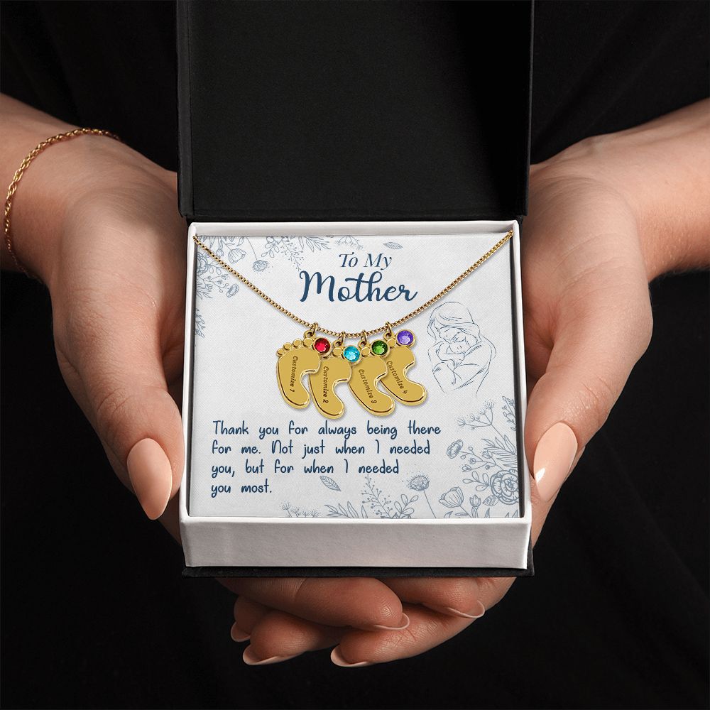 ENGRAVED BABY FEET WITH NAME AND BIRTHSTONE, NECKLACE GIFT FOR MOM WITH KIDS NAME, WITH MESSAGE CARD, MOTHER'S DAY GIFT, FOR MOM FROM SON/DAUGHTER