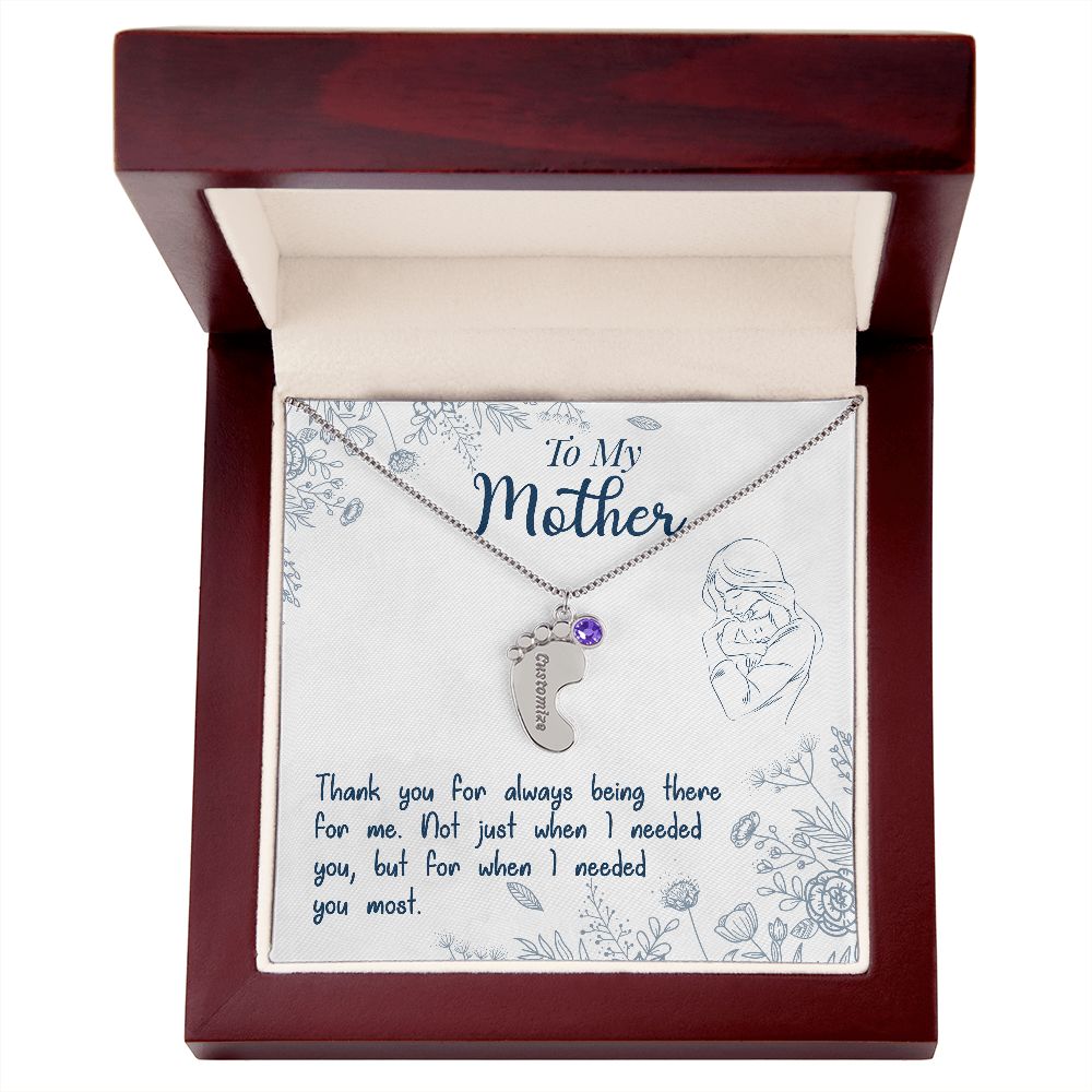 ENGRAVED BABY FEET WITH NAME AND BIRTHSTONE, NECKLACE GIFT FOR MOM WITH KIDS NAME, WITH MESSAGE CARD, MOTHER'S DAY GIFT, FOR MOM FROM SON/DAUGHTER