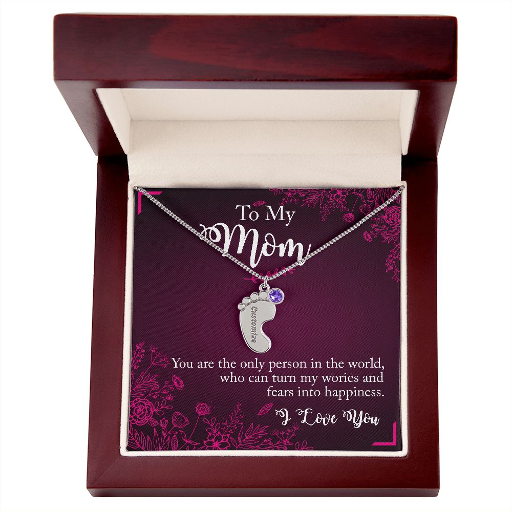 ENGRAVED BABY FEET WITH NAME AND BIRTHSTONE, NECKLACE GIFT FOR MOM WITH KIDS NAME, WITH MESSAGE CARD, BIRTHDAY/MOTHER'S DAY GIFT FOR MOM, FROM SON/DAUGHTER