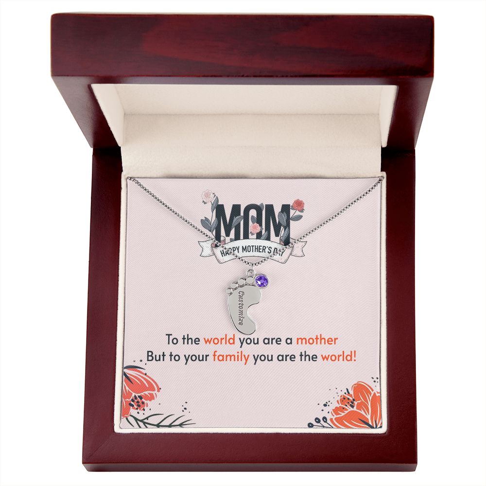 ENGRAVED BABY FEET WITH NAME AND BIRTHSTONE, NECKLACE GIFT FOR MOM WITH KIDS NAME, WITH MESSAGE CARD, MOTHER'S DAY GIFT FOR MOM FROM SON/DAUGHTER