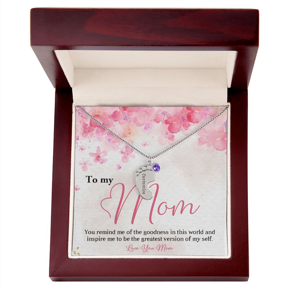 ENGRAVED BABY FEET WITH NAME AND BIRTHSTONE, NECKLACE GIFT FOR MOM WITH KIDS NAME, WITH MESSAGE CARD, BIRTHDAY/ MOTHER'S DAY GIFT FOR MOM FROM SON/DAUGHTER