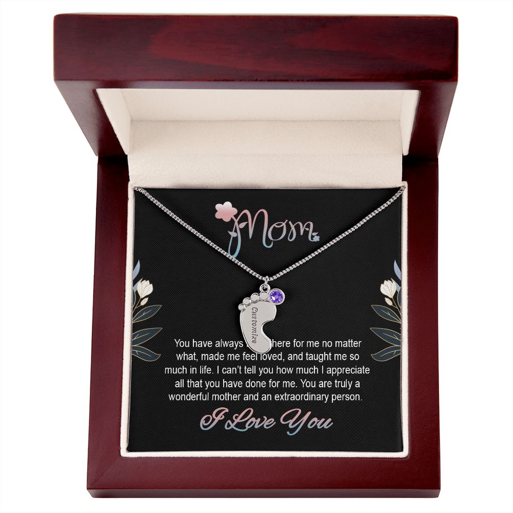 ENGRAVED BABY FEET WITH NAME AND BIRTHSTONE, NECKLACE GIFT FOR MOM WITH KIDS NAME, WITH MESSAGE CARD, BIRTHDAY/ MOTHER'S DAY GIFT FOR MOM FROM SON/DAUGHTER