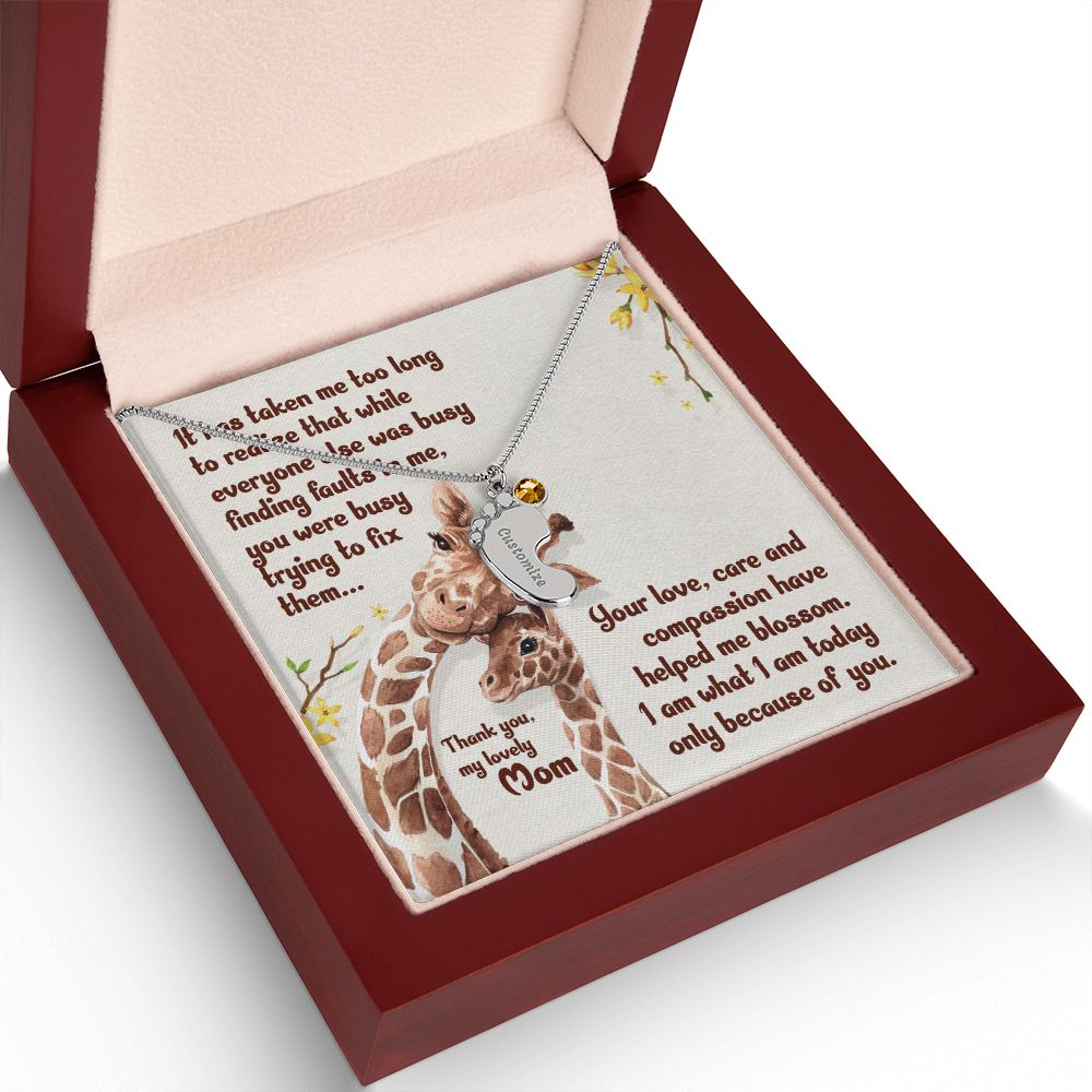 ENGRAVED BABY FEET WITH NAME AND BIRTHSTONE, NECKLACE GIFT FOR MOM WITH KIDS NAME, WITH MESSAGE CARD, HAPPY MOTHER'S DAY, GIFT FOR MOM FROM SON/DAUGHTER