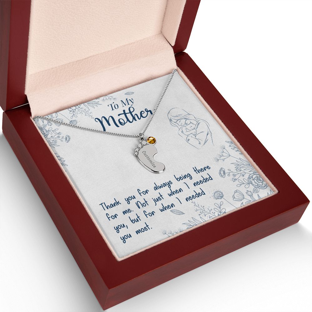 ENGRAVED BABY FEET WITH NAME AND BIRTHSTONE, NECKLACE GIFT FOR MOM WITH KIDS NAME, WITH MESSAGE CARD, MOTHER'S DAY GIFT, FOR MOM FROM SON/DAUGHTER