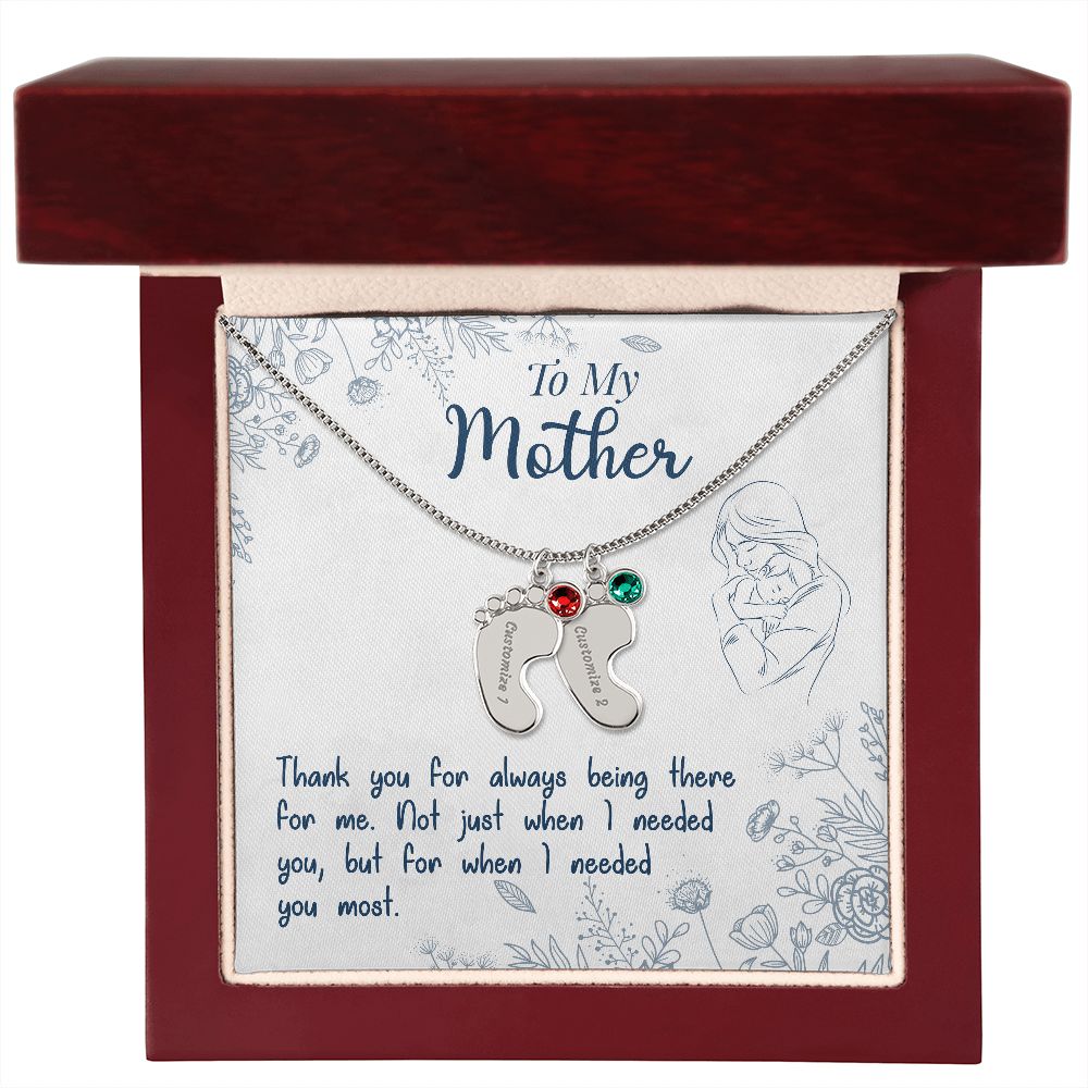 ENGRAVED BABY FEET WITH NAME AND BIRTHSTONE, NECKLACE GIFT FOR MOM WITH KIDS NAME, WITH MESSAGE CARD, MOTHER'S DAY GIFT, FOR MOM FROM SON/DAUGHTER