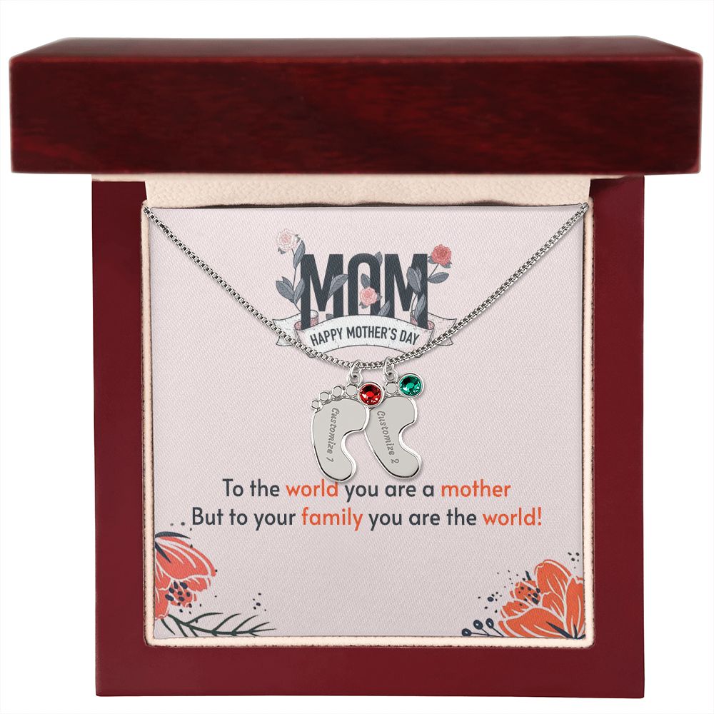 ENGRAVED BABY FEET WITH NAME AND BIRTHSTONE, NECKLACE GIFT FOR MOM WITH KIDS NAME, WITH MESSAGE CARD, MOTHER'S DAY GIFT FOR MOM FROM SON/DAUGHTER