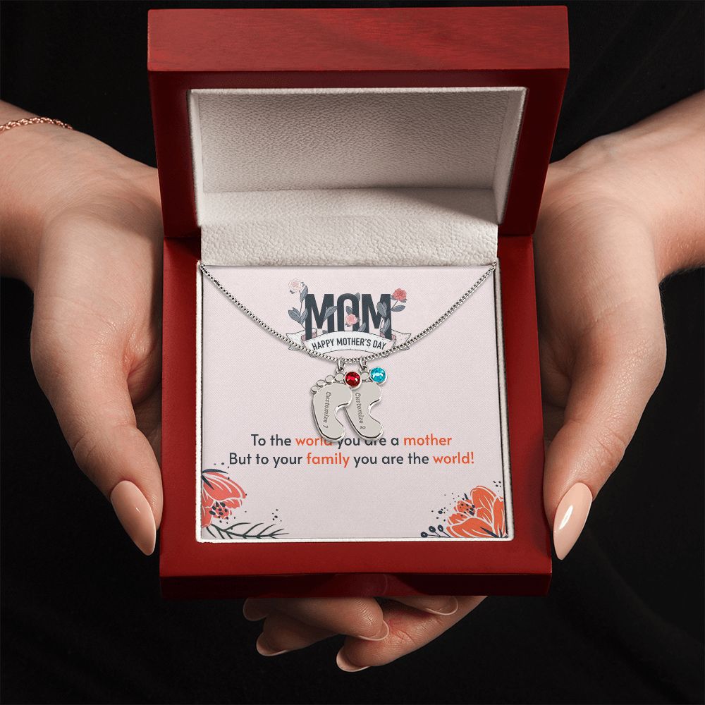 ENGRAVED BABY FEET WITH NAME AND BIRTHSTONE, NECKLACE GIFT FOR MOM WITH KIDS NAME, WITH MESSAGE CARD, MOTHER'S DAY GIFT FOR MOM FROM SON/DAUGHTER