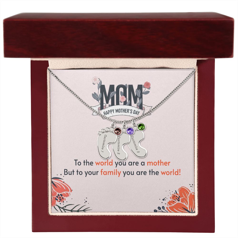 ENGRAVED BABY FEET WITH NAME AND BIRTHSTONE, NECKLACE GIFT FOR MOM WITH KIDS NAME, WITH MESSAGE CARD, MOTHER'S DAY GIFT FOR MOM FROM SON/DAUGHTER