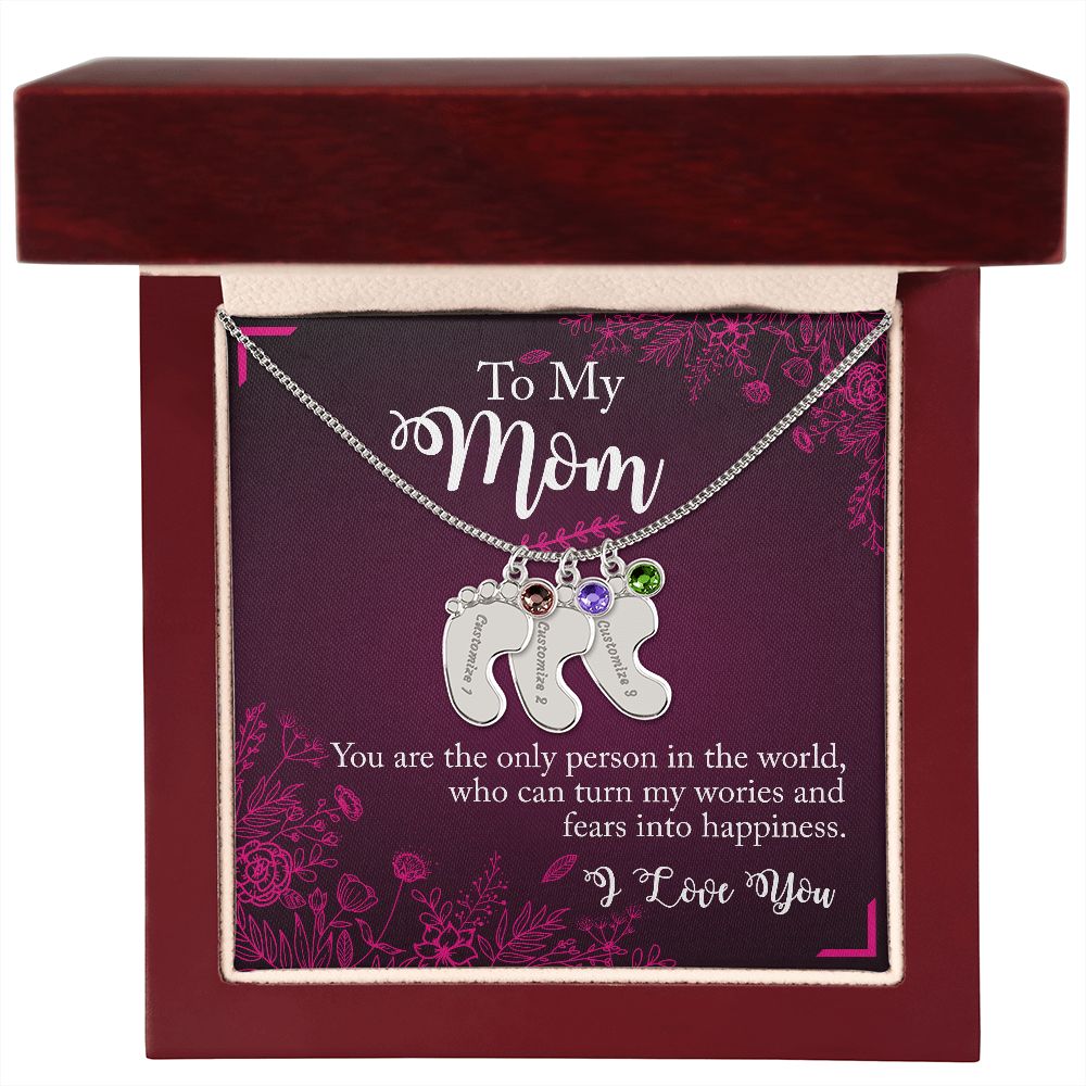 ENGRAVED BABY FEET WITH NAME AND BIRTHSTONE, NECKLACE GIFT FOR MOM WITH KIDS NAME, WITH MESSAGE CARD, BIRTHDAY/MOTHER'S DAY GIFT FOR MOM, FROM SON/DAUGHTER