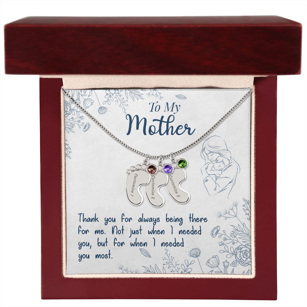 ENGRAVED BABY FEET WITH NAME AND BIRTHSTONE, NECKLACE GIFT FOR MOM WITH KIDS NAME, WITH MESSAGE CARD, MOTHER'S DAY GIFT, FOR MOM FROM SON/DAUGHTER