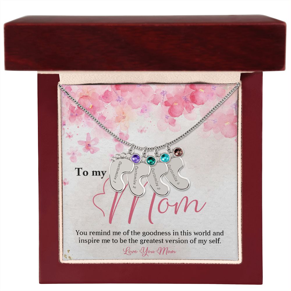 ENGRAVED BABY FEET WITH NAME AND BIRTHSTONE, NECKLACE GIFT FOR MOM WITH KIDS NAME, WITH MESSAGE CARD, BIRTHDAY/ MOTHER'S DAY GIFT FOR MOM FROM SON/DAUGHTER