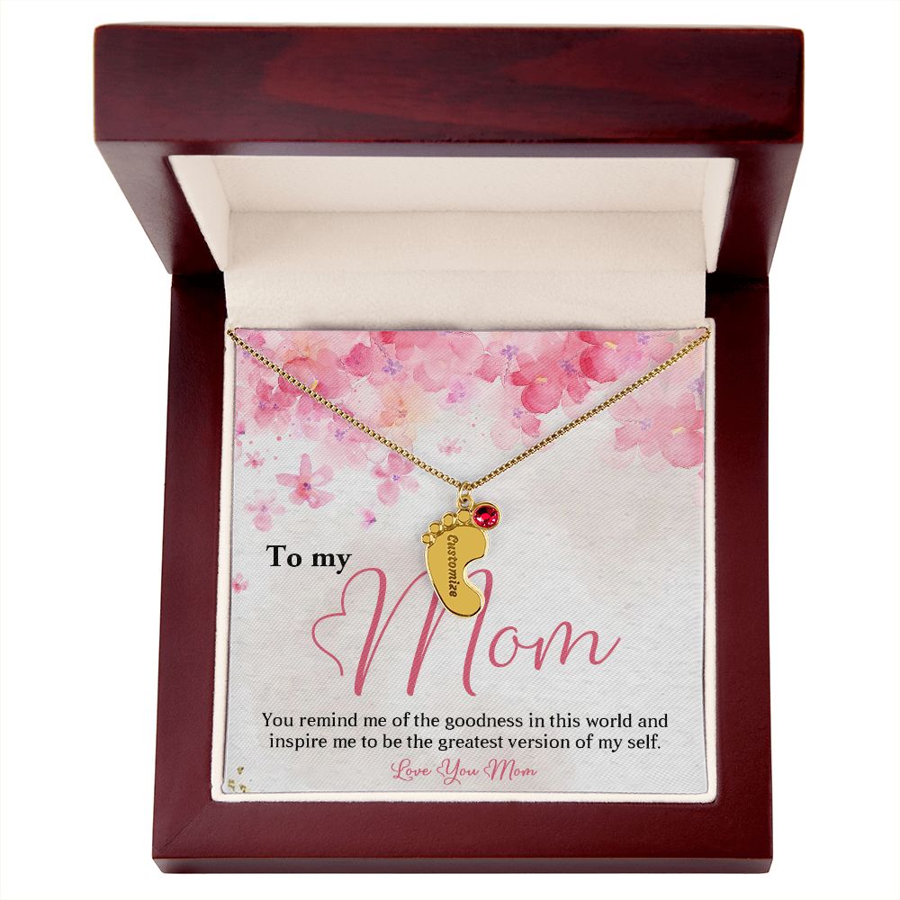 ENGRAVED BABY FEET WITH NAME AND BIRTHSTONE, NECKLACE GIFT FOR MOM WITH KIDS NAME, WITH MESSAGE CARD, BIRTHDAY/ MOTHER'S DAY GIFT FOR MOM FROM SON/DAUGHTER