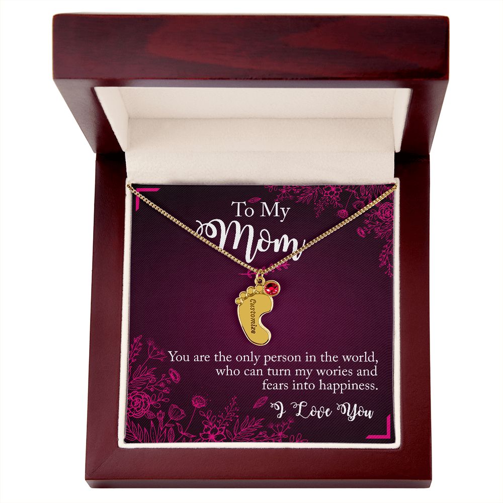 ENGRAVED BABY FEET WITH NAME AND BIRTHSTONE, NECKLACE GIFT FOR MOM WITH KIDS NAME, WITH MESSAGE CARD, BIRTHDAY/MOTHER'S DAY GIFT FOR MOM, FROM SON/DAUGHTER