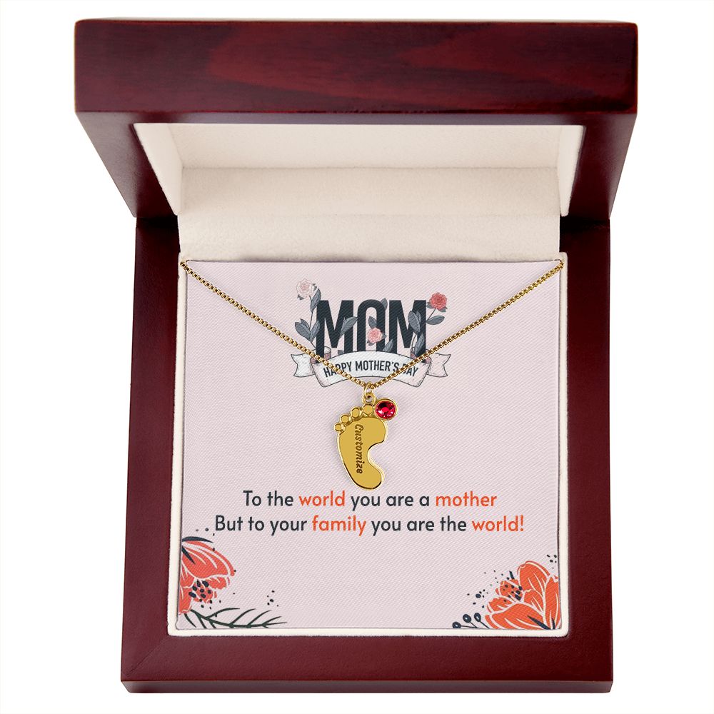 ENGRAVED BABY FEET WITH NAME AND BIRTHSTONE, NECKLACE GIFT FOR MOM WITH KIDS NAME, WITH MESSAGE CARD, MOTHER'S DAY GIFT FOR MOM FROM SON/DAUGHTER