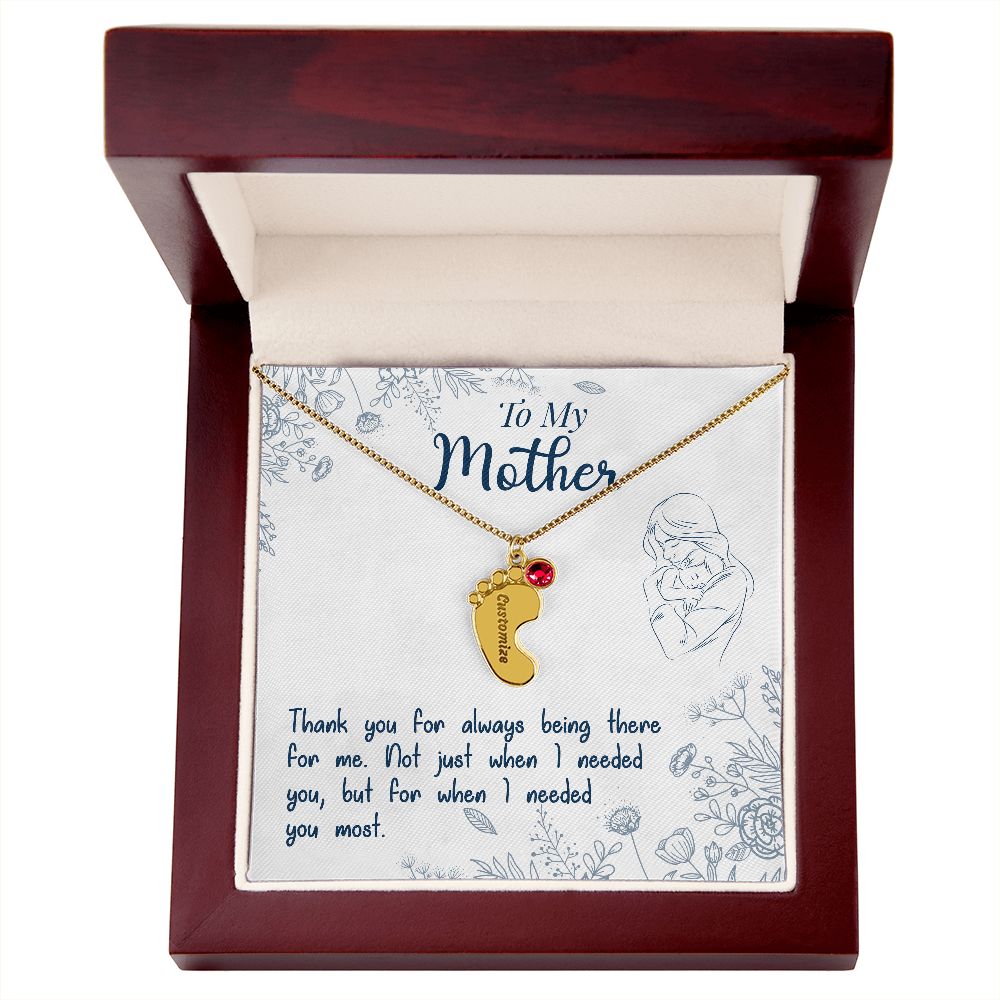 ENGRAVED BABY FEET WITH NAME AND BIRTHSTONE, NECKLACE GIFT FOR MOM WITH KIDS NAME, WITH MESSAGE CARD, MOTHER'S DAY GIFT, FOR MOM FROM SON/DAUGHTER