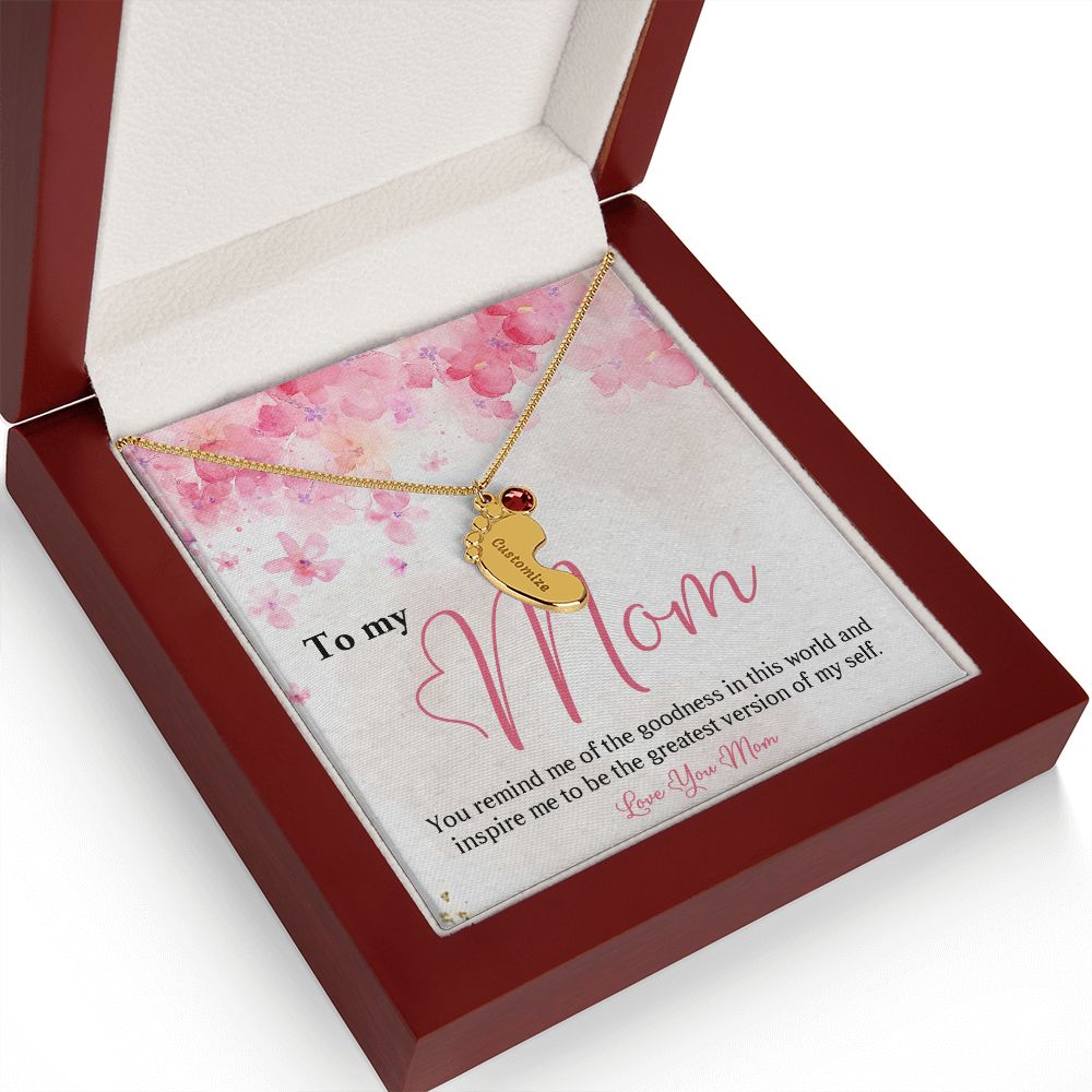 ENGRAVED BABY FEET WITH NAME AND BIRTHSTONE, NECKLACE GIFT FOR MOM WITH KIDS NAME, WITH MESSAGE CARD, BIRTHDAY/ MOTHER'S DAY GIFT FOR MOM FROM SON/DAUGHTER