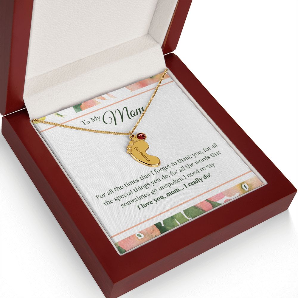 ENGRAVED BABY FEET WITH NAME AND BIRTHSTONE, NECKLACE GIFT FOR MOM WITH KIDS NAME, WITH MESSAGE CARD, HAPPY MOTHER'S DAY GIFT FOR MOM FROM SON/DAUGHTER