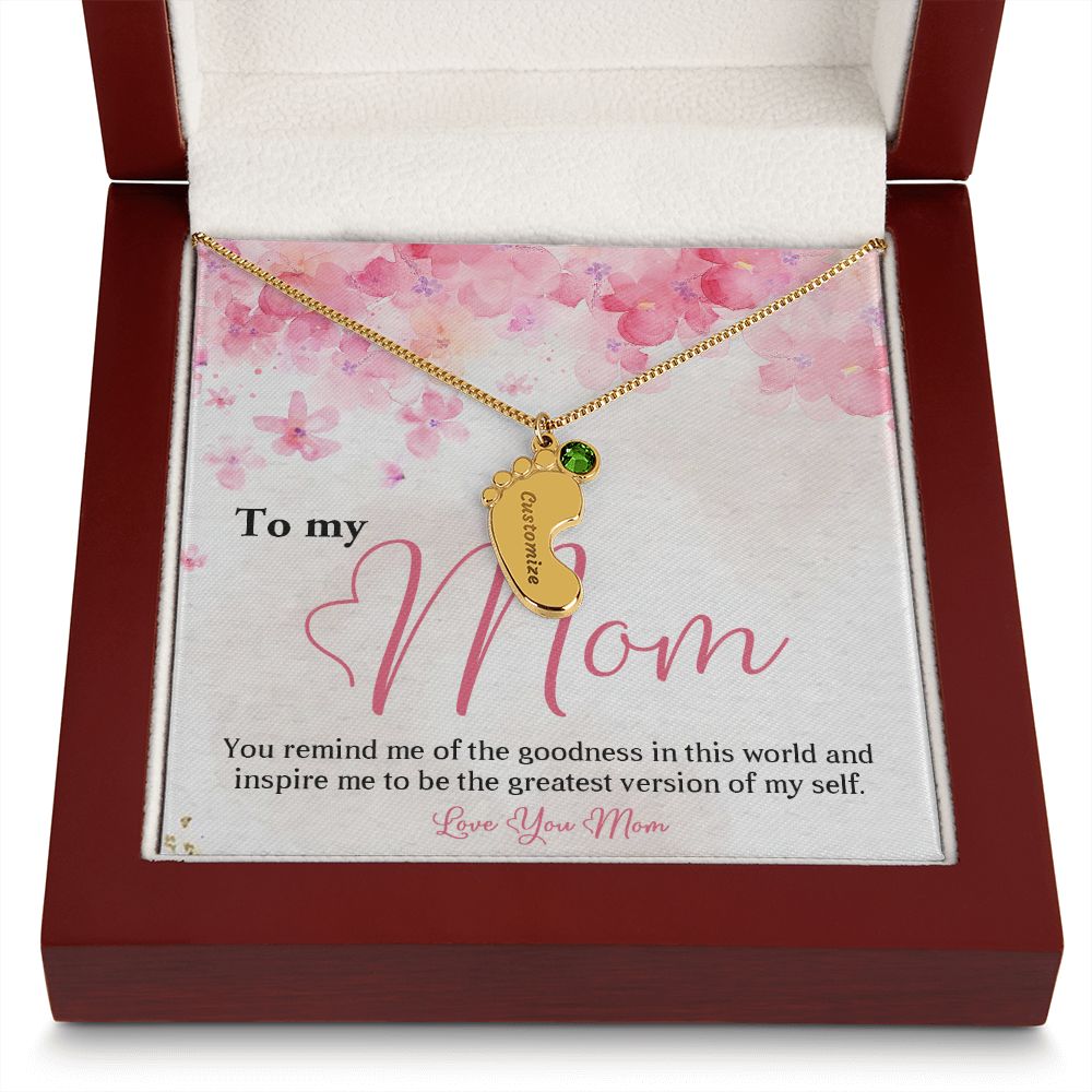 ENGRAVED BABY FEET WITH NAME AND BIRTHSTONE, NECKLACE GIFT FOR MOM WITH KIDS NAME, WITH MESSAGE CARD, BIRTHDAY/ MOTHER'S DAY GIFT FOR MOM FROM SON/DAUGHTER