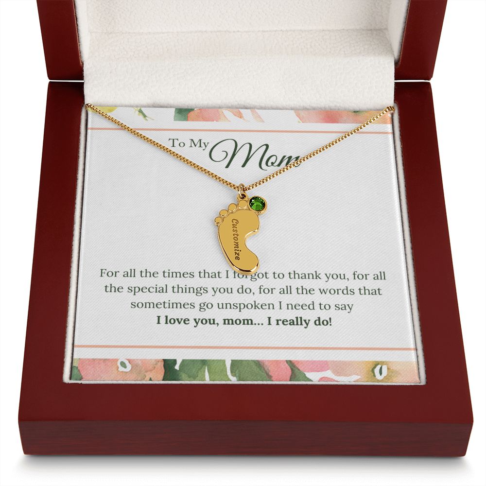 ENGRAVED BABY FEET WITH NAME AND BIRTHSTONE, NECKLACE GIFT FOR MOM WITH KIDS NAME, WITH MESSAGE CARD, HAPPY MOTHER'S DAY GIFT FOR MOM FROM SON/DAUGHTER