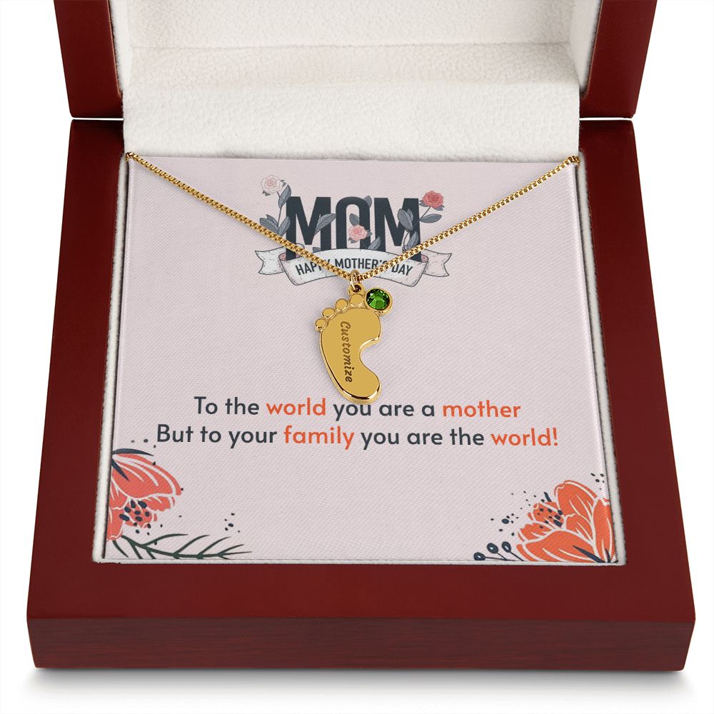 ENGRAVED BABY FEET WITH NAME AND BIRTHSTONE, NECKLACE GIFT FOR MOM WITH KIDS NAME, WITH MESSAGE CARD, MOTHER'S DAY GIFT FOR MOM FROM SON/DAUGHTER