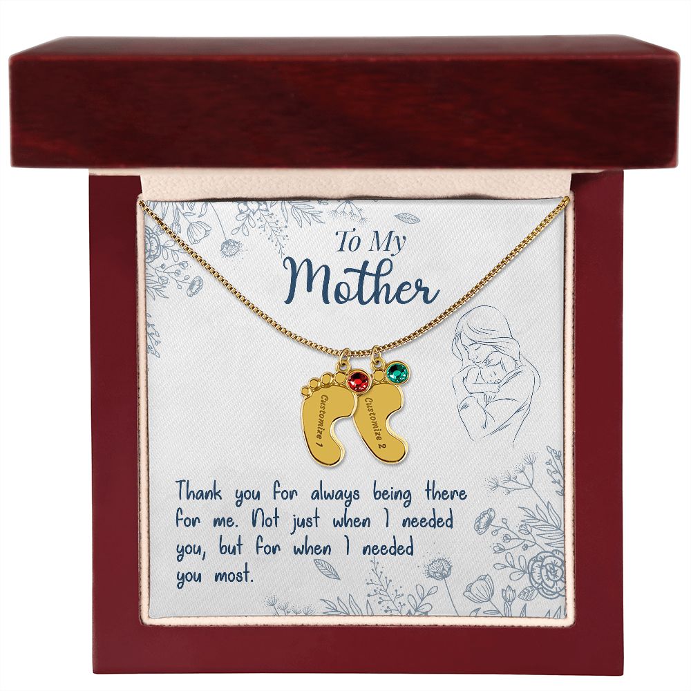ENGRAVED BABY FEET WITH NAME AND BIRTHSTONE, NECKLACE GIFT FOR MOM WITH KIDS NAME, WITH MESSAGE CARD, MOTHER'S DAY GIFT, FOR MOM FROM SON/DAUGHTER