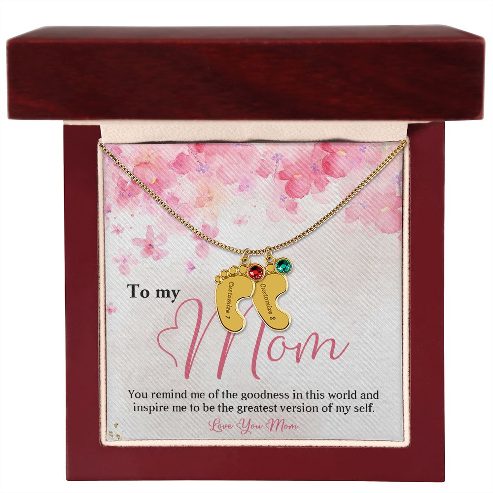 ENGRAVED BABY FEET WITH NAME AND BIRTHSTONE, NECKLACE GIFT FOR MOM WITH KIDS NAME, WITH MESSAGE CARD, BIRTHDAY/ MOTHER'S DAY GIFT FOR MOM FROM SON/DAUGHTER