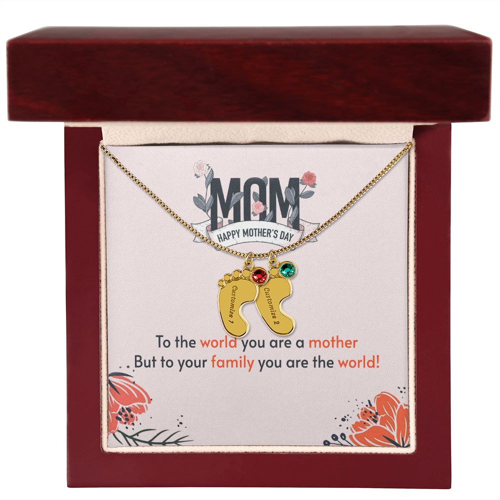 ENGRAVED BABY FEET WITH NAME AND BIRTHSTONE, NECKLACE GIFT FOR MOM WITH KIDS NAME, WITH MESSAGE CARD, MOTHER'S DAY GIFT FOR MOM FROM SON/DAUGHTER