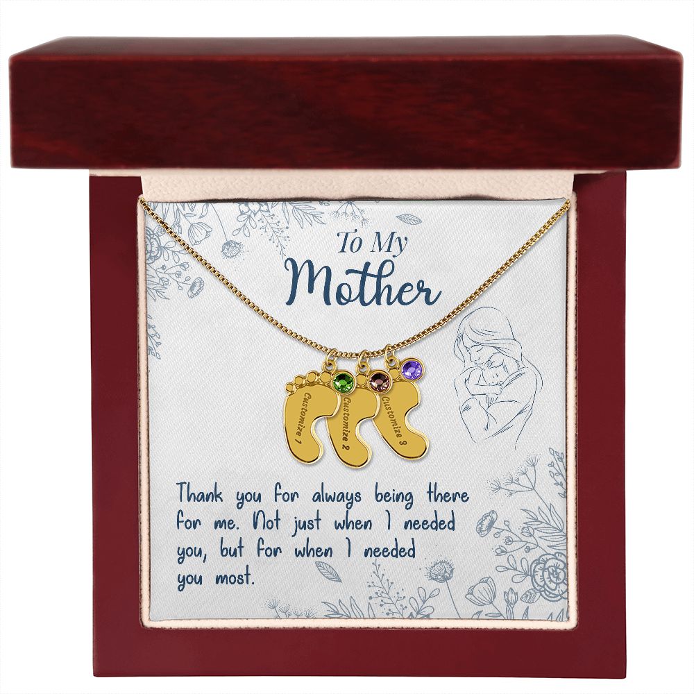 ENGRAVED BABY FEET WITH NAME AND BIRTHSTONE, NECKLACE GIFT FOR MOM WITH KIDS NAME, WITH MESSAGE CARD, MOTHER'S DAY GIFT, FOR MOM FROM SON/DAUGHTER
