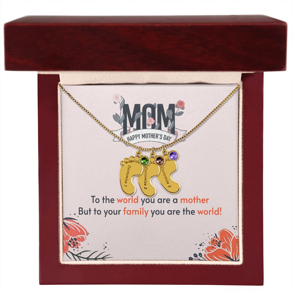 ENGRAVED BABY FEET WITH NAME AND BIRTHSTONE, NECKLACE GIFT FOR MOM WITH KIDS NAME, WITH MESSAGE CARD, MOTHER'S DAY GIFT FOR MOM FROM SON/DAUGHTER