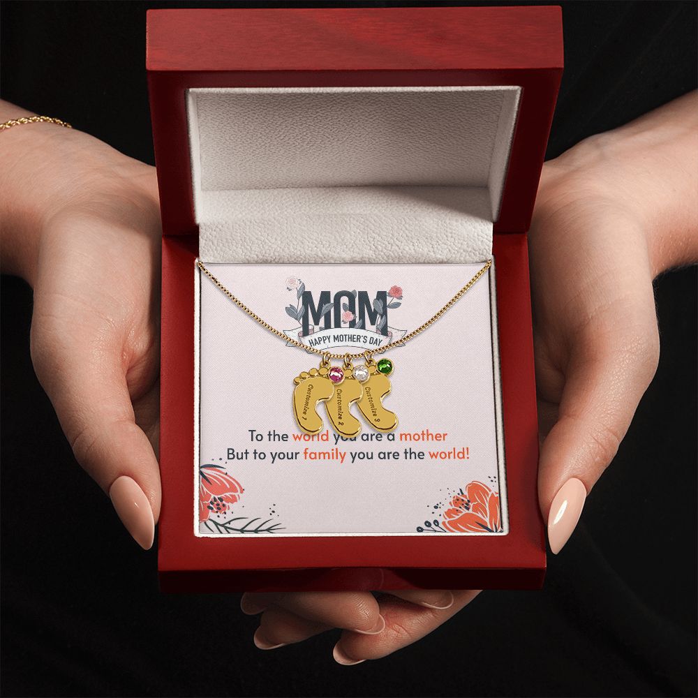 ENGRAVED BABY FEET WITH NAME AND BIRTHSTONE, NECKLACE GIFT FOR MOM WITH KIDS NAME, WITH MESSAGE CARD, MOTHER'S DAY GIFT FOR MOM FROM SON/DAUGHTER