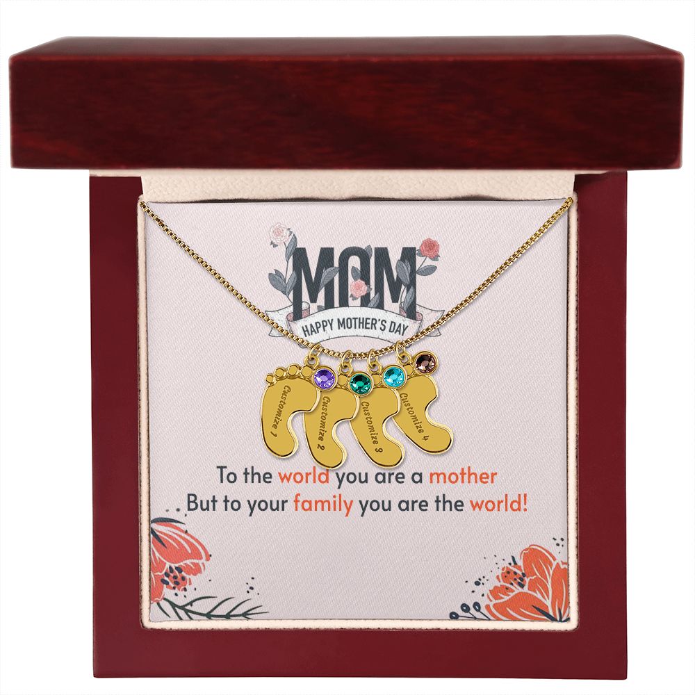 ENGRAVED BABY FEET WITH NAME AND BIRTHSTONE, NECKLACE GIFT FOR MOM WITH KIDS NAME, WITH MESSAGE CARD, MOTHER'S DAY GIFT FOR MOM FROM SON/DAUGHTER