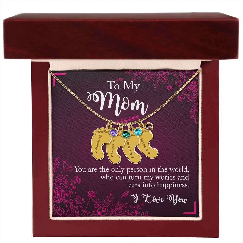 ENGRAVED BABY FEET WITH NAME AND BIRTHSTONE, NECKLACE GIFT FOR MOM WITH KIDS NAME, WITH MESSAGE CARD, BIRTHDAY/MOTHER'S DAY GIFT FOR MOM, FROM SON/DAUGHTER